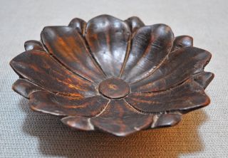 Old Vintage Hand Carved Lotus Shaped Wooden Small Bowl