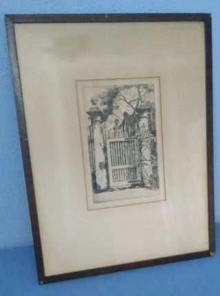 Vintage Antique Alfred Hutty Etching Of A Gate Pencil Signed