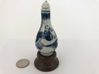 18th Century Antique Chinese Blue & White Snuff Bottle Kangxi Signed Symbol 