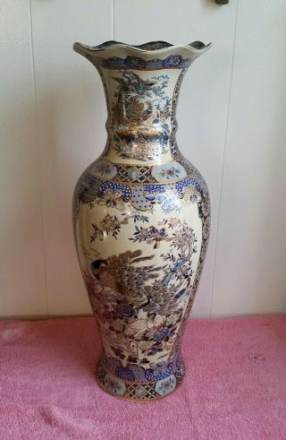 Antique Oriental 24 " Chinese Porcelain Famille Vase - Peacock.