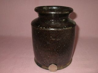 Antique 19th C Stoneware Manganese Glaze Pennsylvania Redware Small Jar Crock
