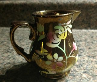 VINTAGE COPPER LUSTER WARE PITCHER Flowers Floral Wade England hh 2
