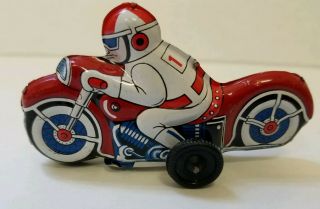 Vintage Tin Motorcycle Toy Japan Hollow Friction Litho Racer 1 Red 3.  5 "