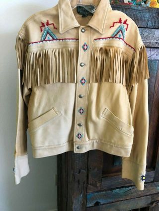Vintage Ralph Lauren Country Leather Beaded Fringe Jacket Size L Bust 40 " 90 