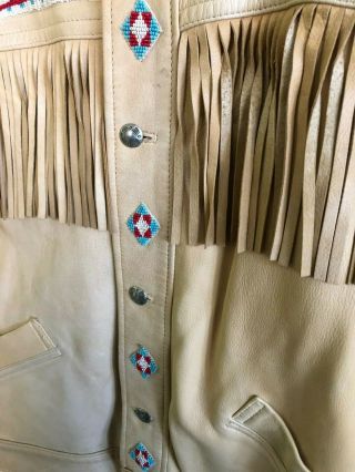 Vintage Ralph Lauren Country Leather Beaded Fringe Jacket Size L Bust 40 