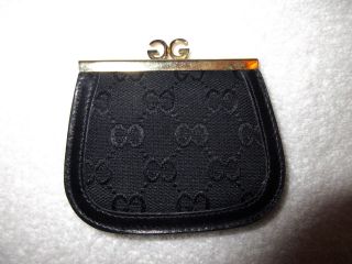 Gucci Black Wallet Iconic Fabric Gg Logo Change Purse Coin Vintage 