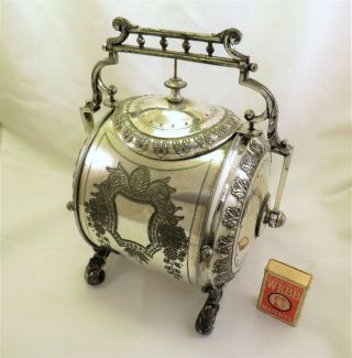 Large Victorian Silver Plated Biscuit Box - Swing Handle Lid - Phillip Ashberry