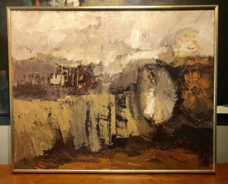 Large - Vintage Abstract Expressionist Landscape Painting Mid Century Modern