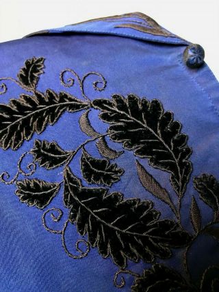 Vintage antique Victorian bespoke brocade blue silk waistcoat size 38 40 10