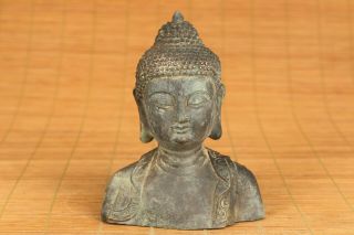 Rare Chinese Old Bronze Handmade Buddha Head Statue Figure Table Decoration