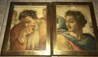 Antique Italian Florentine Isaiah & Jeremiah Italy Wall Plaque Large 17 X 13