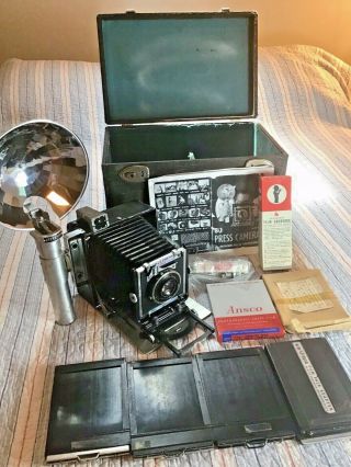 Vintage 4x5 Press Camera,  Burke & James W/case,  Film Holders/film,  Flash,  Etc