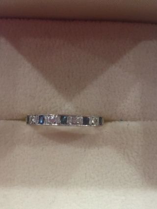 Art Deco 18ct Gold Princess Cut Sapphire & Diamond Half Eternity Ring Size K1/2 7