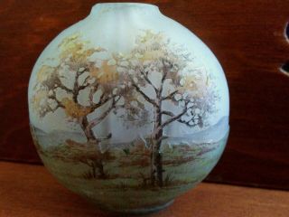 Very Rare Daum Nancy Miniature Etched Enamel Art Glass Vase 1 1/2 " Fall Scene
