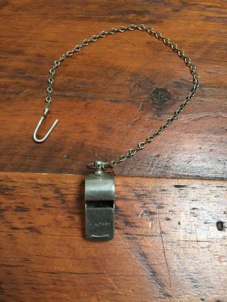 Vintage Usa Military Drill Sergeant Stainless Steel Metal Whistle Chain