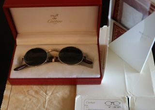 Vintage Cartier Giverny Silver & Wood Small Lenses France Sunglasses