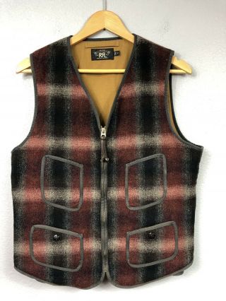 Rrl Ralph Lauren Medium Red Buffalo Plaid Winford Wool Sweater Vest Polo Vtg