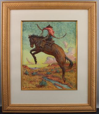 Vintage 1972 BUCKEYE JAMES BLAKE American Western Cowboy Bucking Bronco Painting 2