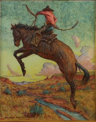 Vintage 1972 BUCKEYE JAMES BLAKE American Western Cowboy Bucking Bronco Painting 3