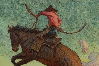 Vintage 1972 BUCKEYE JAMES BLAKE American Western Cowboy Bucking Bronco Painting 4