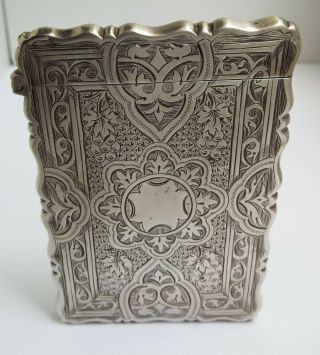 RARE ANTIQUE VICTORIAN 1875 GOTHIC STERLING SILVER CARD CASE GEORGE UNITE 5