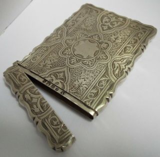 RARE ANTIQUE VICTORIAN 1875 GOTHIC STERLING SILVER CARD CASE GEORGE UNITE 7