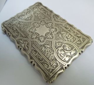 RARE ANTIQUE VICTORIAN 1875 GOTHIC STERLING SILVER CARD CASE GEORGE UNITE 8