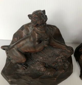 Rare Antique 1920 ' s Jennings Brothers JB 1619 Panther Bronze Bookends 4