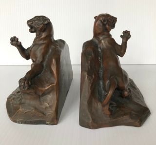 Rare Antique 1920 ' s Jennings Brothers JB 1619 Panther Bronze Bookends 8