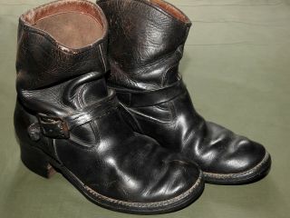 Vtg 1950s " Shorty " Black Leather Motorcycle Engineer Boots Biker Riding Usa Rare