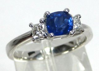 Rare Blue Sapphire Ring 18k White Gold 3 Stone Certified Natural Heirloom $4,  978