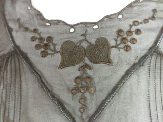 Antique 1920s Brown Sheer Chiffon Embroidery Blouse w/Waist tie - Bust 38/ S - M 3