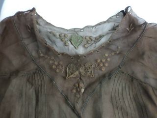 Antique 1920s Brown Sheer Chiffon Embroidery Blouse w/Waist tie - Bust 38/ S - M 4