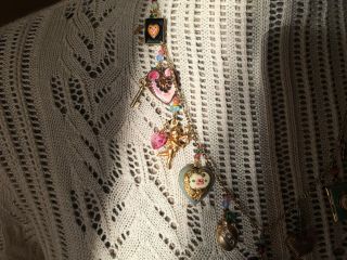 Lucy Isaacs vintage angels and hearts charms necklace signed 6