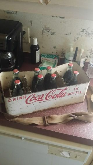 Antique 1920 ' s Baseball Stadium Vendor Coca Cola White Metal Bottle Carrier 2