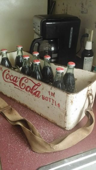 Antique 1920 ' s Baseball Stadium Vendor Coca Cola White Metal Bottle Carrier 3