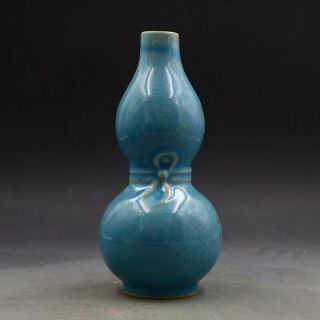 Vintage Chinese Chai Kiln Porcelain Handmade Blue Glaze Gourd Vase L35