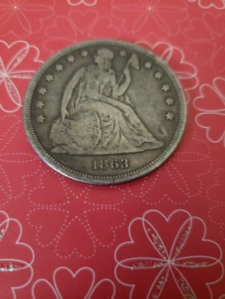 1863 Seated Liberty Silver Dollar $1 - Rare Civil War Date Coin - Low Mintage