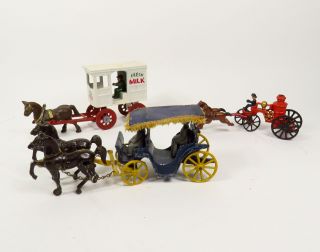 Vintage Stanley Cast Iron Horse Drawn,  Surrey Carriage,  Milk Wagon Pumper Fire