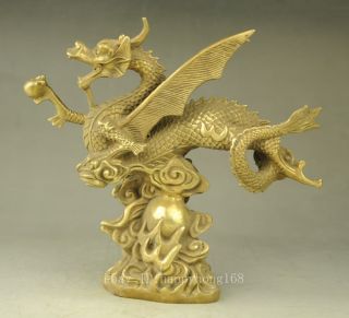 Chinese Old Fengshui Copper Lucky Fly Wing Dragon Beast Auspicious Statue E02