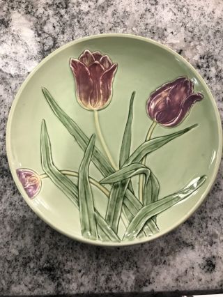 Rare Vintage German Majolica 3 Same Color Tulips Plates Made In Germany 723