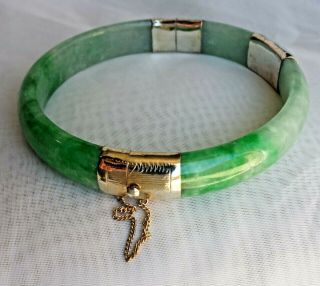Apple Green Jade Jadeite Bangle Bracelet 14k Gp White Gold Plated Silver X - Large