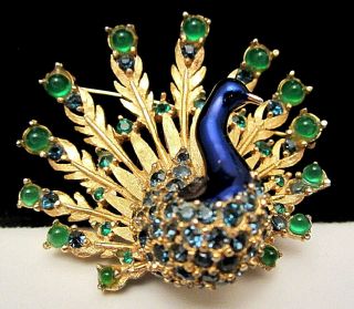 Rare Vintage 2 " Signed/numbered Boucher Enamel Rhinestone Peacock Brooch Pin A18