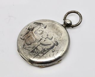 Antique Victorian 935 Sterling Silver Geneve Niello Full Hunter Pocket Watch