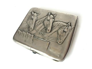 Rare Antique Russian 925 Silver Cigarette Case - Three Horses Scene Circa 1930s 2