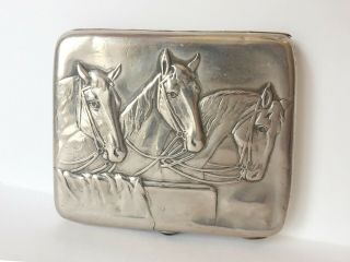 Rare Antique Russian 925 Silver Cigarette Case - Three Horses Scene Circa 1930s 3