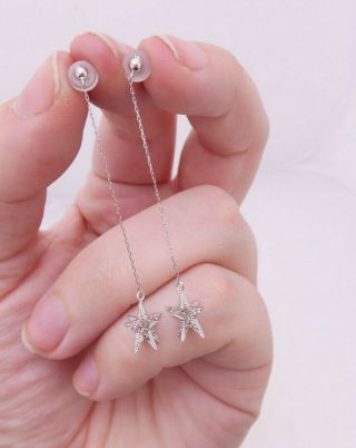 18ct Gold Diamond Star Long Drop Earrings,  Designer 18k 750