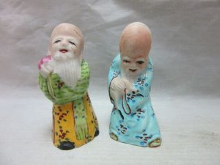 Pair Vintage Old,  Wise Chinese Men Porcelain Thimbles