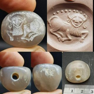 Ancient Rock Crystal Sassanian Wonderful Seal Intaglio Stone Bead 51
