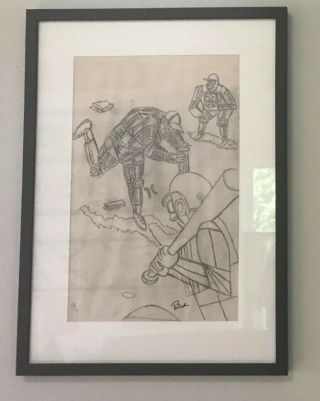 Rare Phish Jim Pollock Framed Poster Og Drawing Base Bot Sketch Fenway Baseball